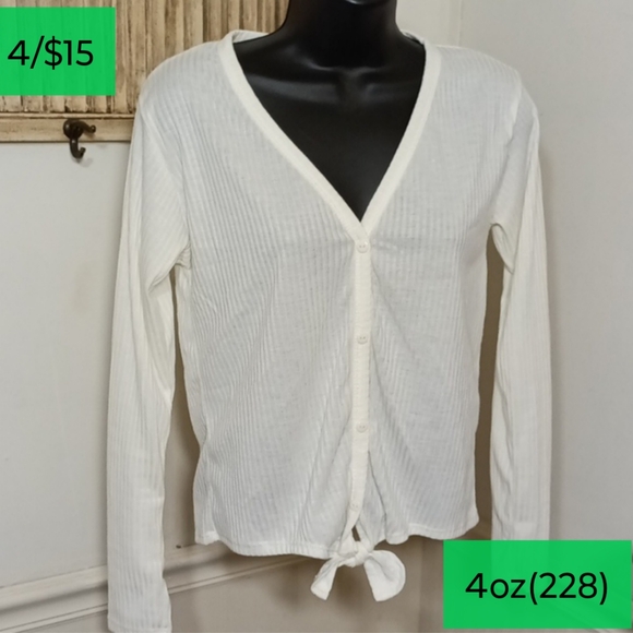 no brand Tops - cream long sleeve tie waist blouse
